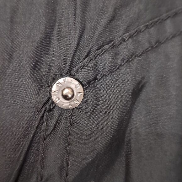 Unique DKNY black silk hooded bomber jacket size 4 small - Picture 4 of 11